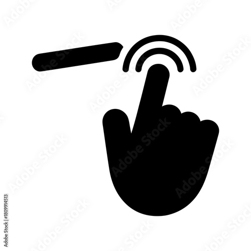 Hand touching screen icon with tap gesture indication. digital user interface interaction symbol. pointing finger pressing a button. cursor action.