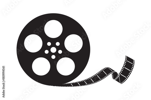 Classic film reel and film strip icon representing cinema, movies, filmmaking, production, entertainment, video media, and the film industry.