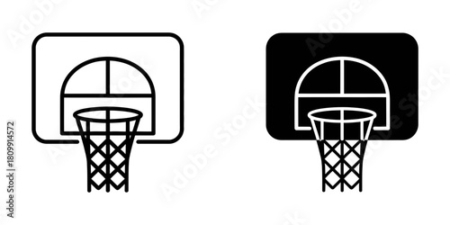 Basketball hoop and backboard icon set: outline and glyph styles. essential equipment for sports, game, and athletic themes. perfect for graphic design.