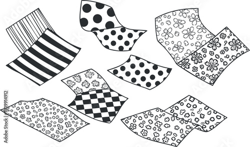 Stylish collection of decorative vector patterns featuring stripes, polka dots, floral designs, and checkered motifs for creative projects