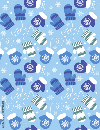 mittens seamless pattern with snowflake background, abstract Christmas texture textile 