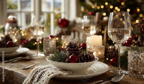 Festive Dining Setup With Elegant Decor and Warm Holiday Ambiance in a Cozy S...