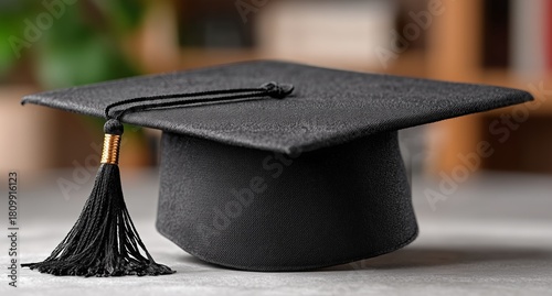 Graduation Cap on a Table With Blurred Background in a Celebratory Atmosphere