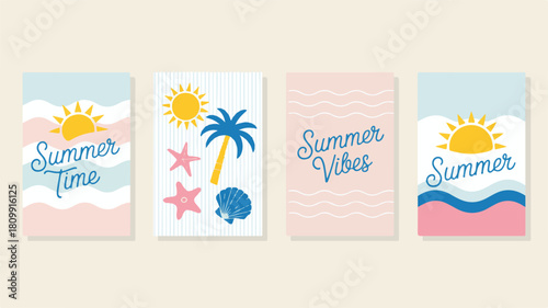 Summer Time and Vibes cards with sun and sea elements