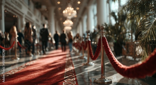 Fototapeta Naklejka Na Ścianę i Meble -  Elegant Gala Event at a Luxurious Venue With Guests and Red Carpet in the Evening