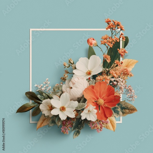 Flower Arrangement With Vibrant Blooms on a Light Blue Background for Spring ...