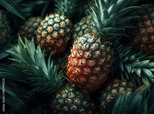 Freshly Harvested Pineapples Ready for Sale at a Tropical Fruit Market in the...