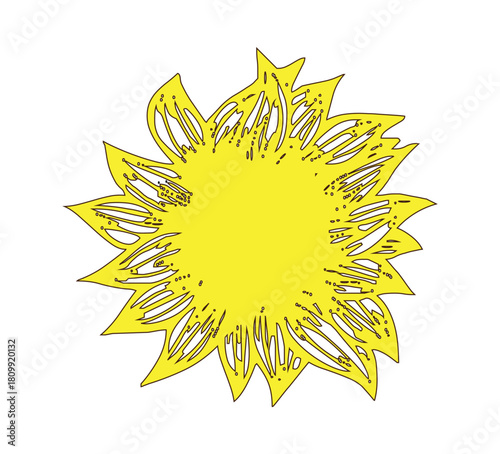 A bright yellow flower with spiky petals and fine line details on a white background image design