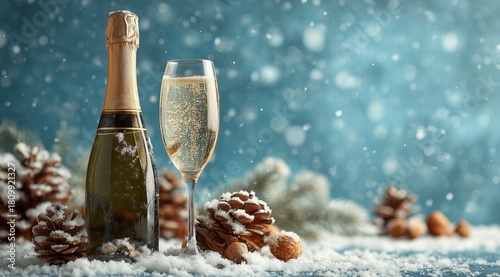 Celebrate Winter With Sparkling Wine and Pinecones in a Snowy Setting