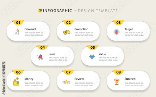Timeline Creator infographic template. 8 Step timeline journey, calendar Flat simple infographics design template. presentation graph. Business concept with 8 options, gantt vector illustration.