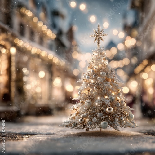 Winter Holiday Scene Featuring a Decorative Christmas Tree With Lights in a S...