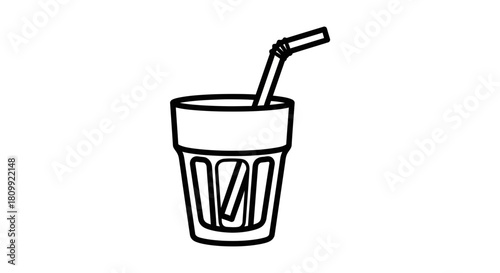 Drink with Straw Icon – Beverage Glass Outline, Refreshment Symbol for Café or Menu