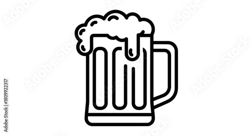 Foamy Beer Mug Icon: Pub and Oktoberfest Drink Symbol