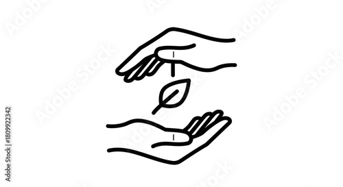 Hands Protecting Leaf Icon: Environmental Care and Growth