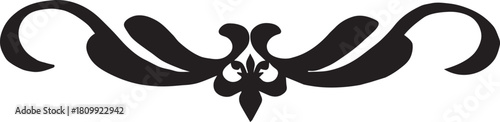 elegant black symmetrical scroll flourish divider with central floral motif for vintage decorative page border design