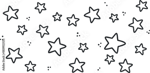 Playful hand-drawn vector pattern featuring whimsical stars and dots, perfect for children's designs and festive decorations