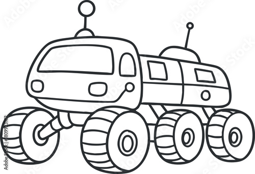 Outline vector illustration of a futuristic space rover designed for exploration on other planets