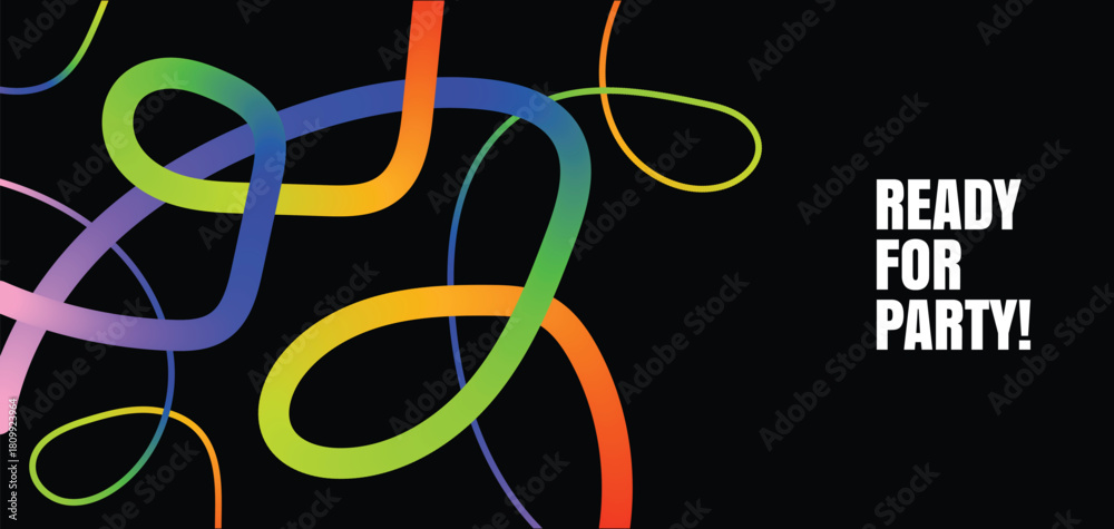 Naklejka premium Abstract Colorful Swirls with Text on Black Square lines curves