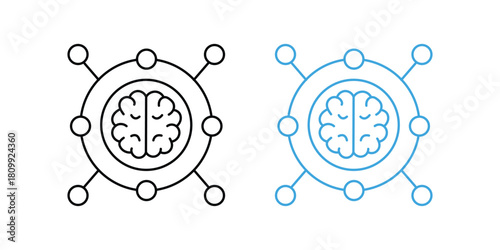 Brain network line icon set artificial intelligence concept. vector illustration. federated learning symbol