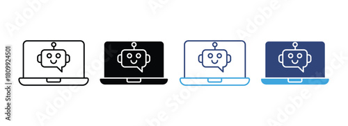 Chatbot on laptop screen icon isolated on white background 