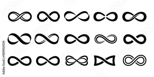 Collection of infinity symbols isolated on white background for endless concepts