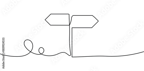 Continuous line drawing of a signpost isolated on white background. vector illustration