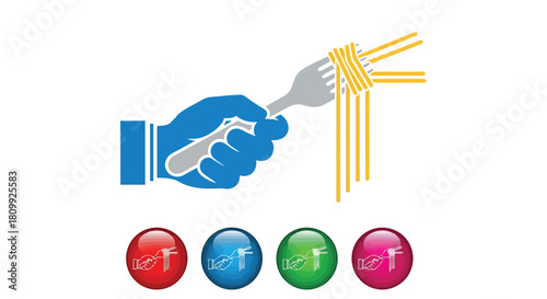 Hand holding fork with spaghetti