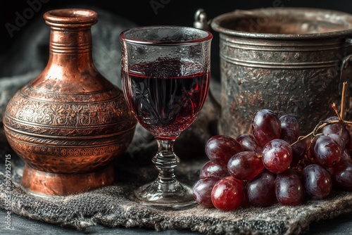Refreshing Drink Served With Fresh Grapes on a Dark Stone Surface
