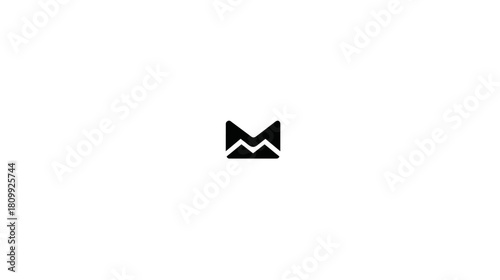 Abstract black letter M initial symbol with geometric sharp angles, modern minimalist design on white background