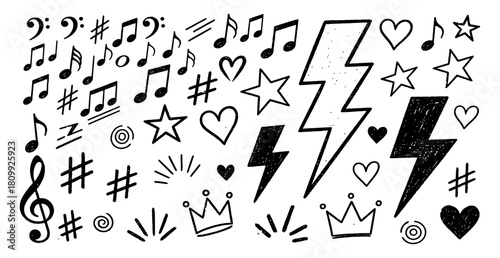 Hand drawn doodle elements music and design