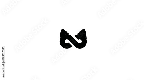 Abstract Black Infinity Symbol with Stylized Animalistic Ears or Head, Minimalist Graphic Design Element Icon on White Background