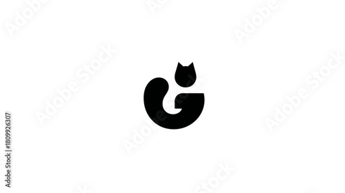 Modern Minimalist Black Letter G Logo Design with Integrated Cat Silhouette Icon on White Background