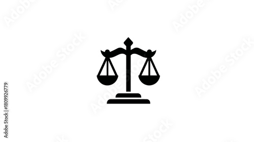 Symbolic balance scale icon in black, representing justice, law, equality, and fairness on a white background.