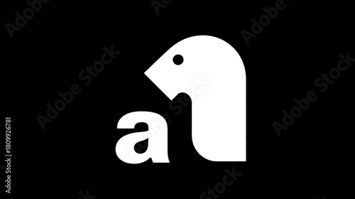 Abstract typographic design of a lowercase 'a' cleverly integrated into a minimalist animal head silhouette on a black background