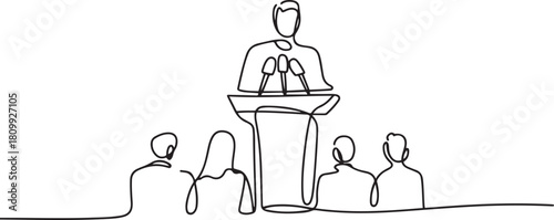 Continuous line design of press conference. Single line decorative element drawn. one line Icon drawing with white background