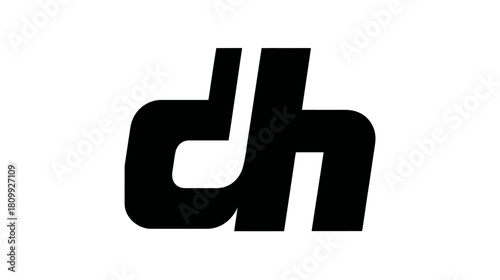 Modern black and white abstract logo concept featuring stylized letters D and H, minimalist graphic design element for branding.