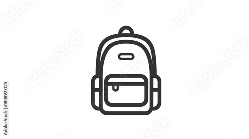 Simple black outline backpack icon illustration. Minimalist vector graphic symbol for travel, school, hiking, adventure, and education.
