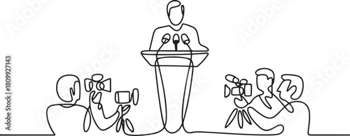 Continuous line design of press conference. Single line decorative element drawn. one line Icon drawing with white background