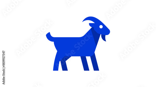 Minimalist blue goat vector illustration, simple flat design icon on a clean white background for farm animals and agriculture.