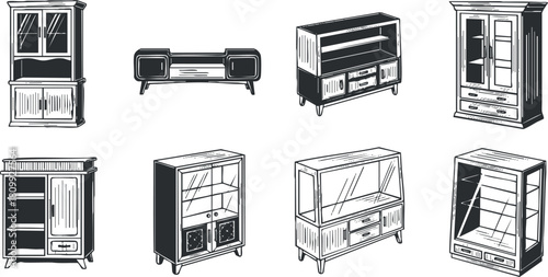 Stylish collection of minimalist vector illustrations featuring various furniture pieces for modern interior design and home decor.