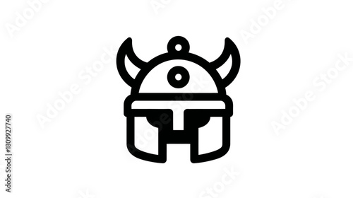 Black line art icon of a horned warrior helmet, historical Viking style symbol suitable for gaming or graphic design elements.