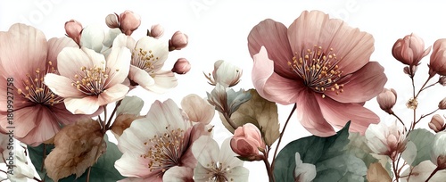 Elegant Blooming Flowers in Soft Pastels Create a Serene Garden Scene