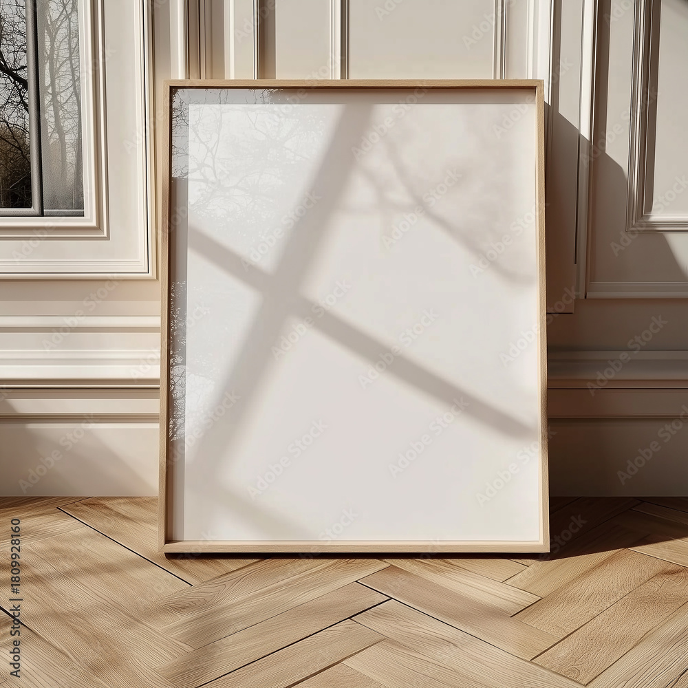 Fototapeta premium empty room with wooden floor frame mock up