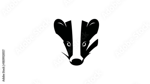Stylized Black and White Badger Head Illustration. Graphic Design of a Wild Mammal with a Distinctive Striped Face.