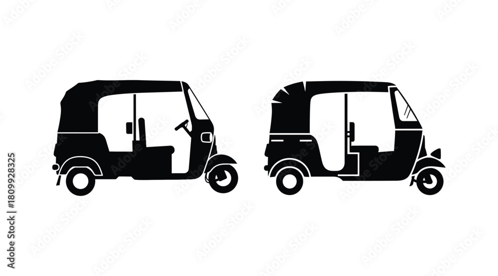 Fototapeta premium A set of auto rickshaw silhouette vector art illustration