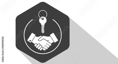An handshake sign with a key on top