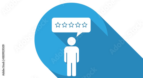 Customer review with five stars in blue color