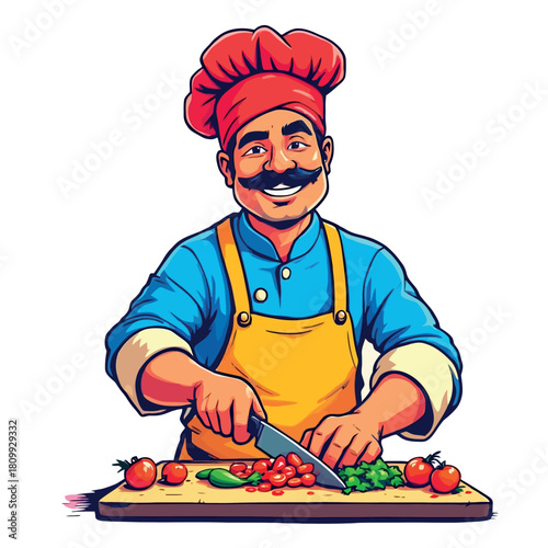 Vsai chef man chopping fresh vegetables on cutting board