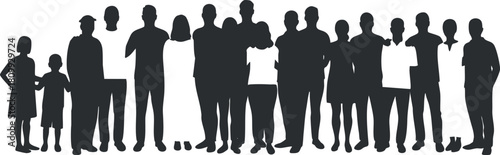 Silhouette vector illustration of diverse group of people representing community and togetherness for social concepts and design projects