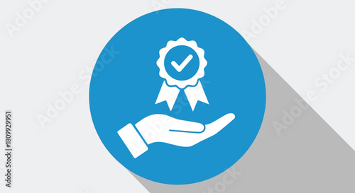 Hand holding a quality assurance badge with checkmark